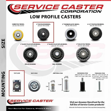 Service Caster Low Profile Polyolefin 2'' Wheel Top Plate Swivel Caster Set, 4PK SCC-04S211316-POS-4